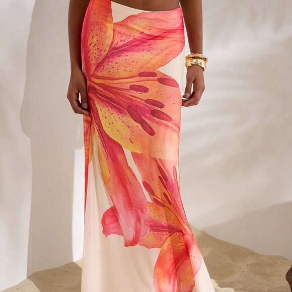 Boho Women's Mesh Low Waisted Bodycon Mermaid Maxi Skirt - Picture 2 of 7